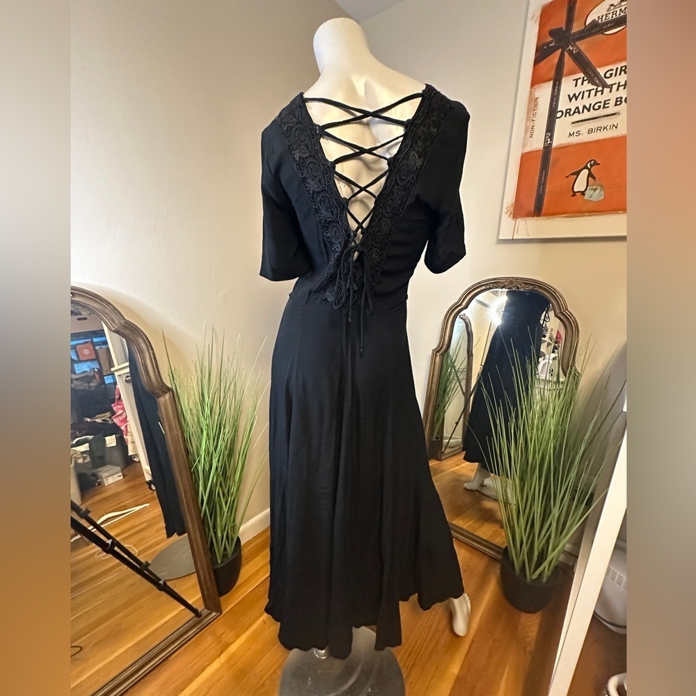 CAREN DESIREE & Co Black Maxi Dress Lace Up Back Size 6 VINTAGE